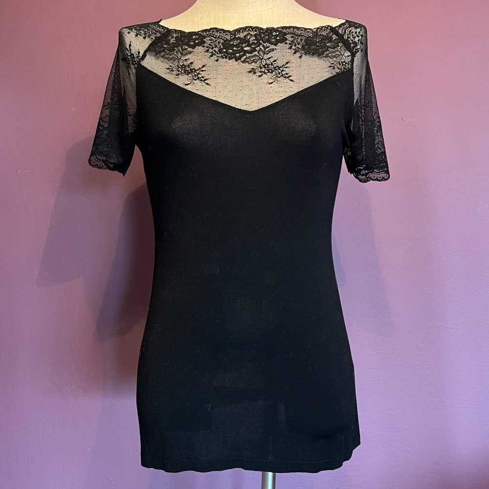 🖤PattyBoutik Black Lace Sheer Short Sleeve Top